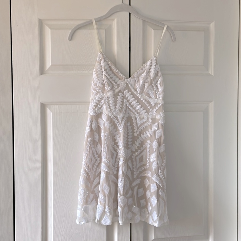 white sequin mini dress